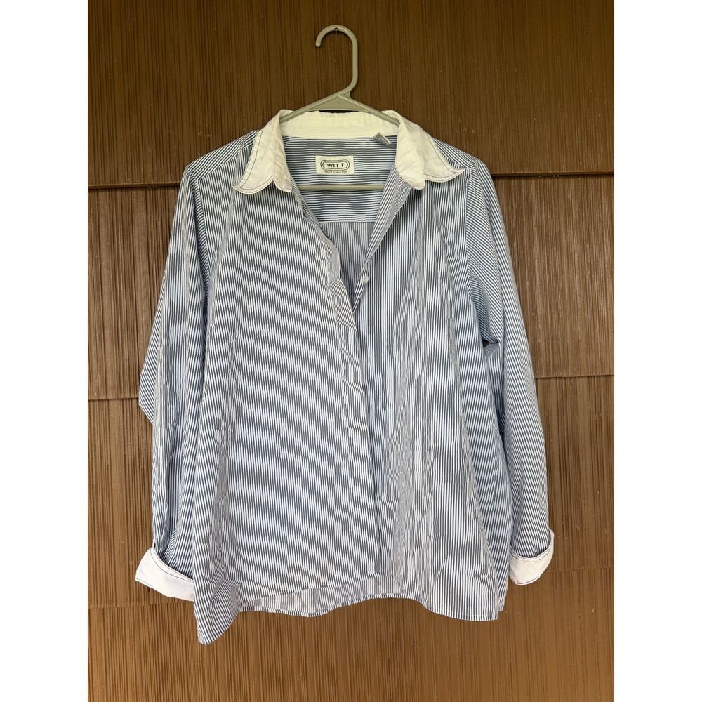 Women's Blue and White Striped Dress Shirt